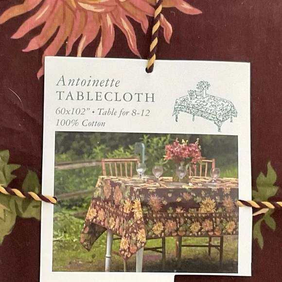 April Cornell ANTOINETTE Tablecloth (Burgundy/Brown) - Rectangle 60" x102" - NWT - Picture 3 of 4